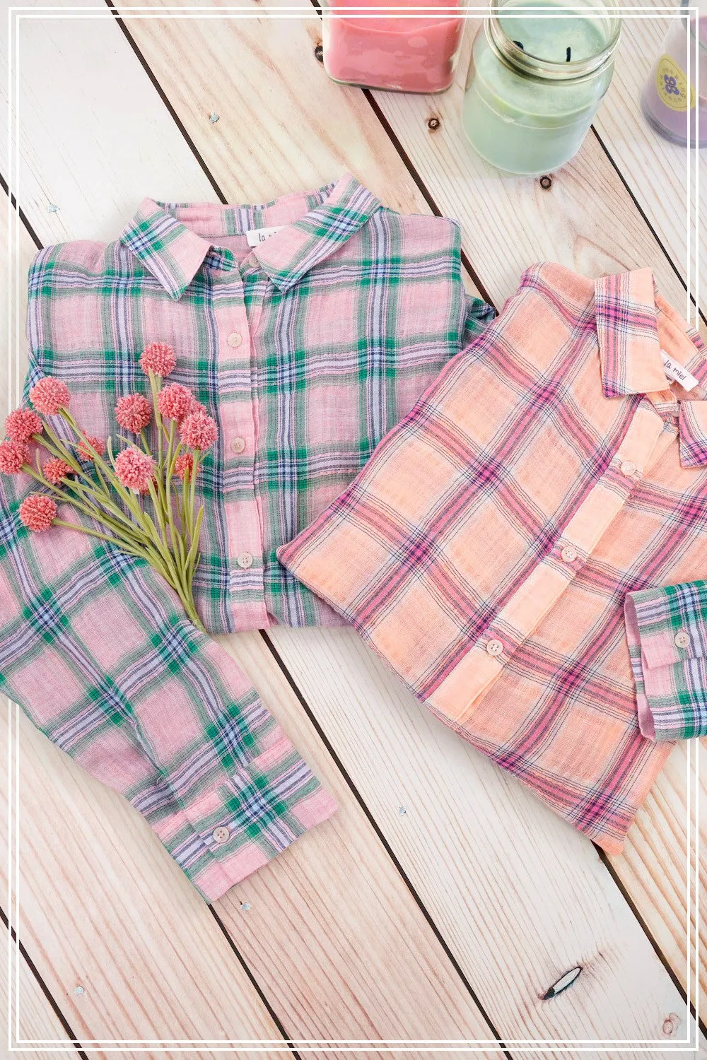 Lt Wt Bold Plaid Print Long Slv Button Down Collared Shirt
