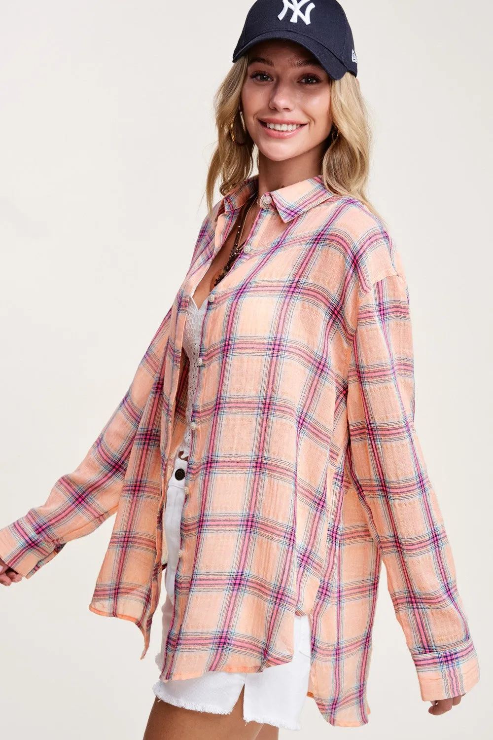 Lt Wt Bold Plaid Print Long Slv Button Down Collared Shirt