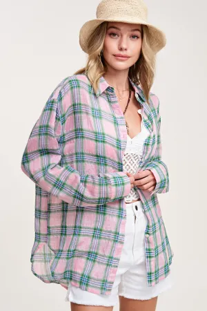 Lt Wt Bold Plaid Print Long Slv Button Down Collared Shirt