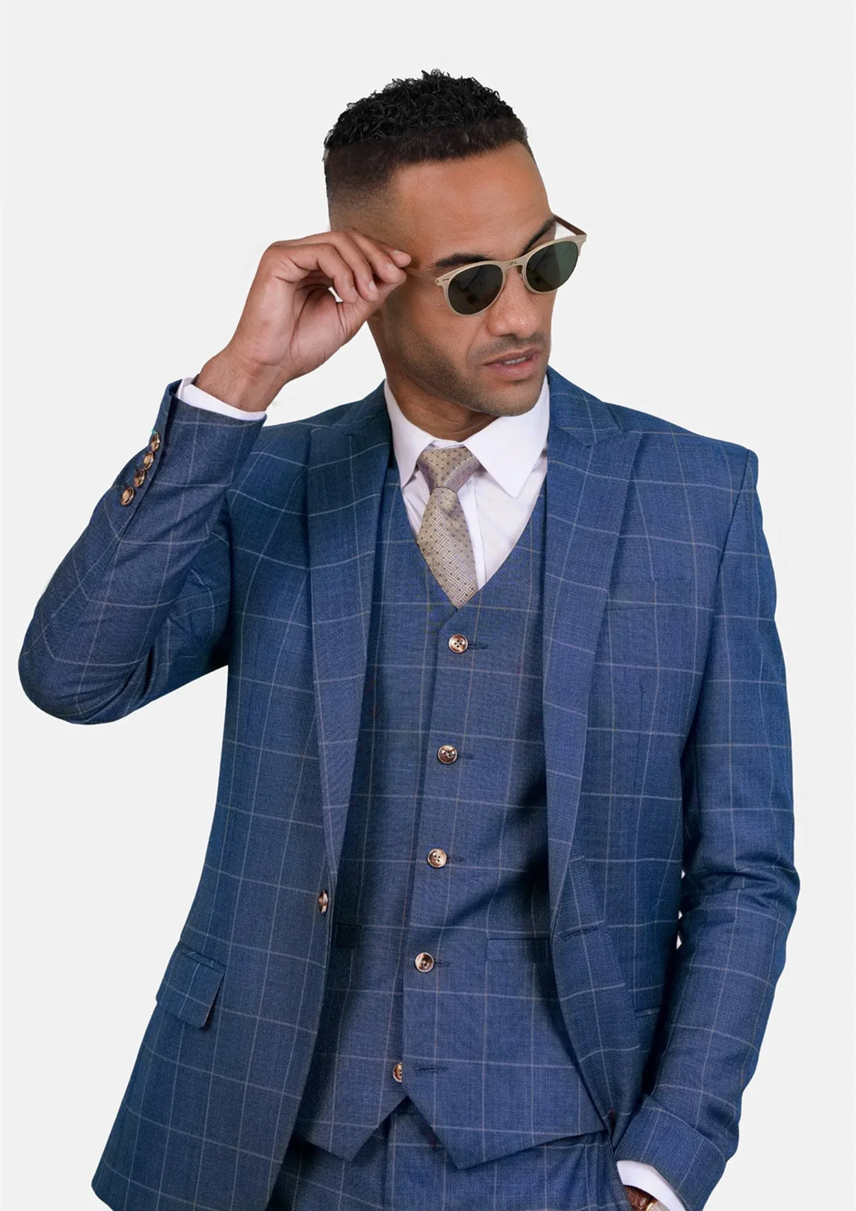 Madison Lapis Blue Windowpane Suit