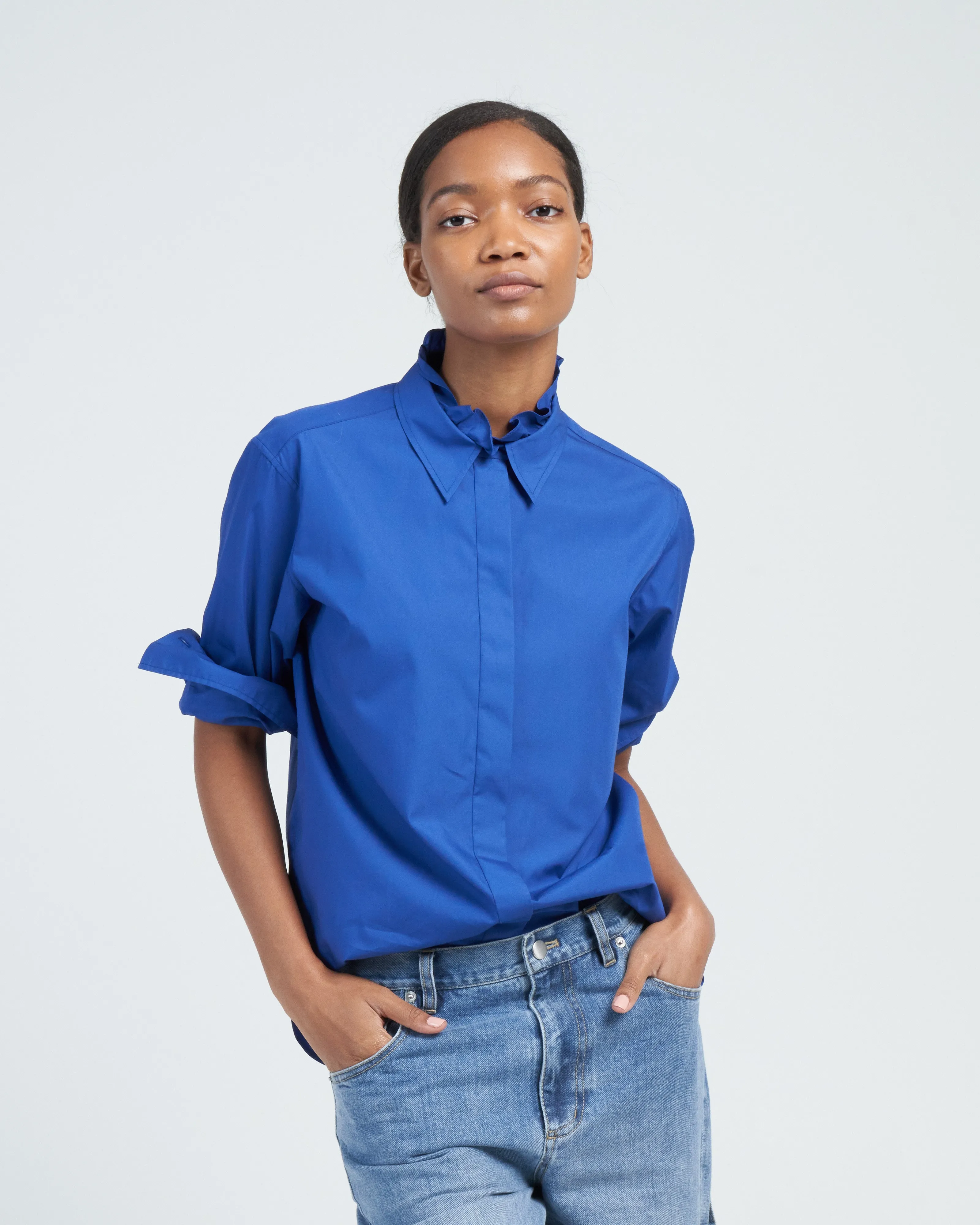 man's shirt w/ frill - deep blue