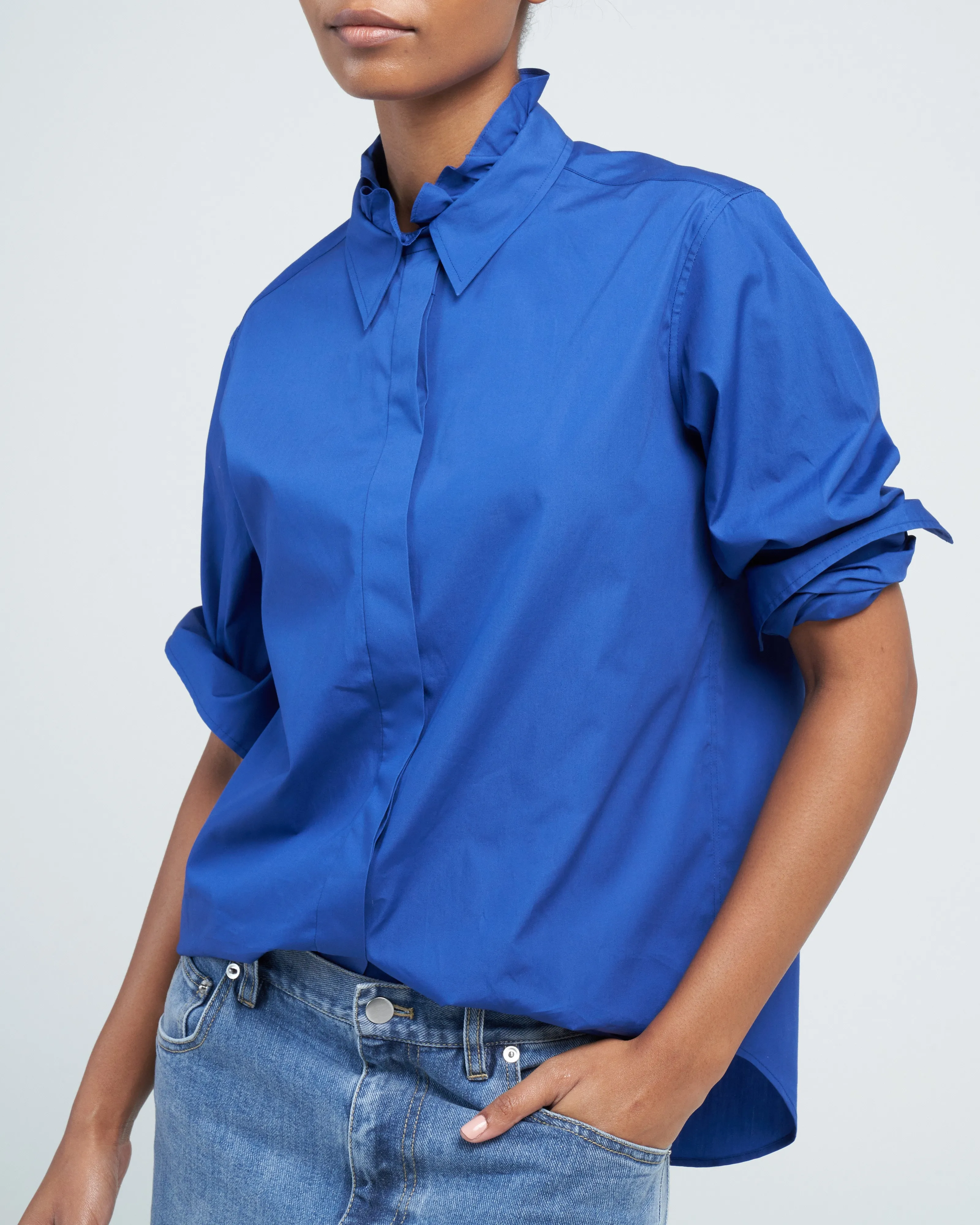 man's shirt w/ frill - deep blue