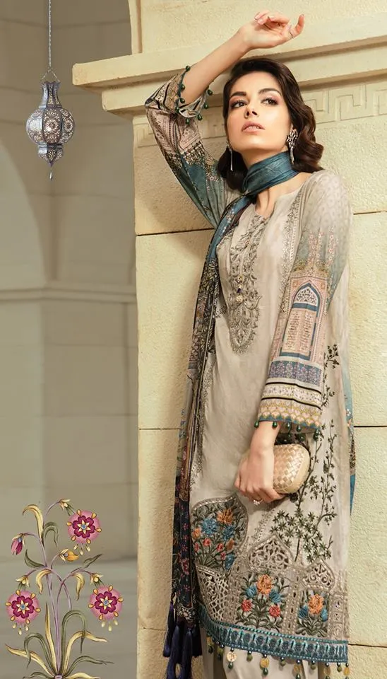 Maria b. Summer 2019 Cotton-Lawn Beige Embroidery Suit