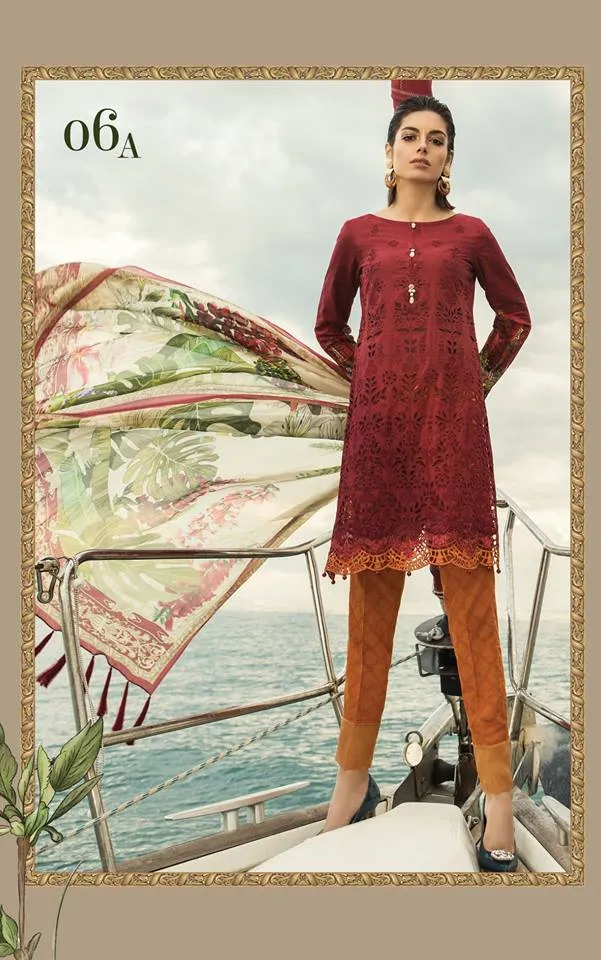 Maria b. Summer 2019 Cotton-Lawn Maroon Embroidery Suit