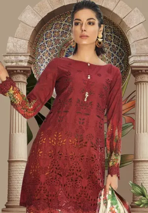 Maria b. Summer 2019 Cotton-Lawn Maroon Embroidery Suit