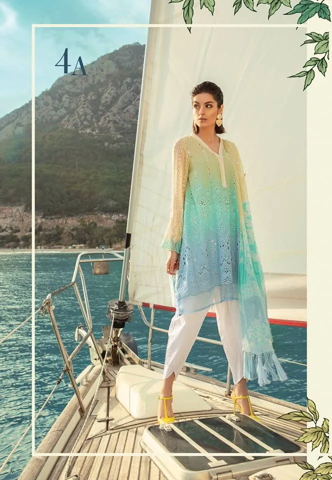 Maria b. Summer 2019 Cotton-Lawn Yellow-Blue Embroidery Suit