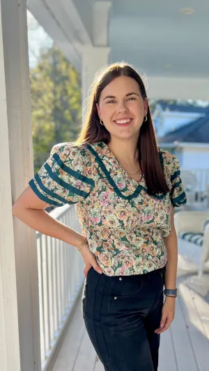 Marion top-Floral, Hunter Green