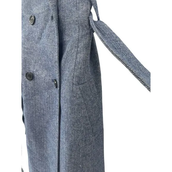 Marissa Webb Herringbone Blue Sleeveless Blazer Dress Double Breast Belted Large