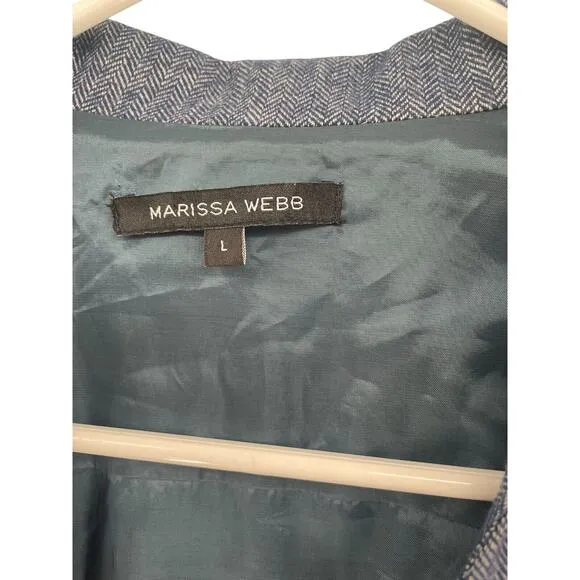 Marissa Webb Herringbone Blue Sleeveless Blazer Dress Double Breast Belted Large