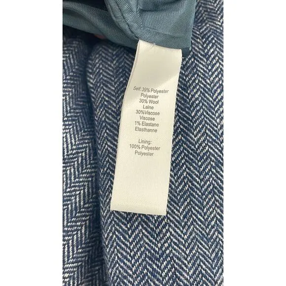 Marissa Webb Herringbone Blue Sleeveless Blazer Dress Double Breast Belted Large