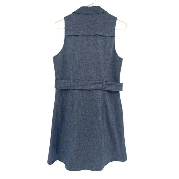 Marissa Webb Herringbone Blue Sleeveless Blazer Dress Double Breast Belted Large