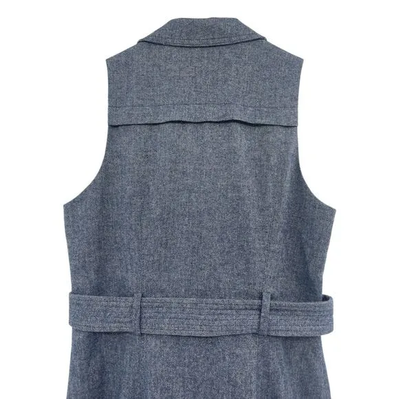 Marissa Webb Herringbone Blue Sleeveless Blazer Dress Double Breast Belted Large