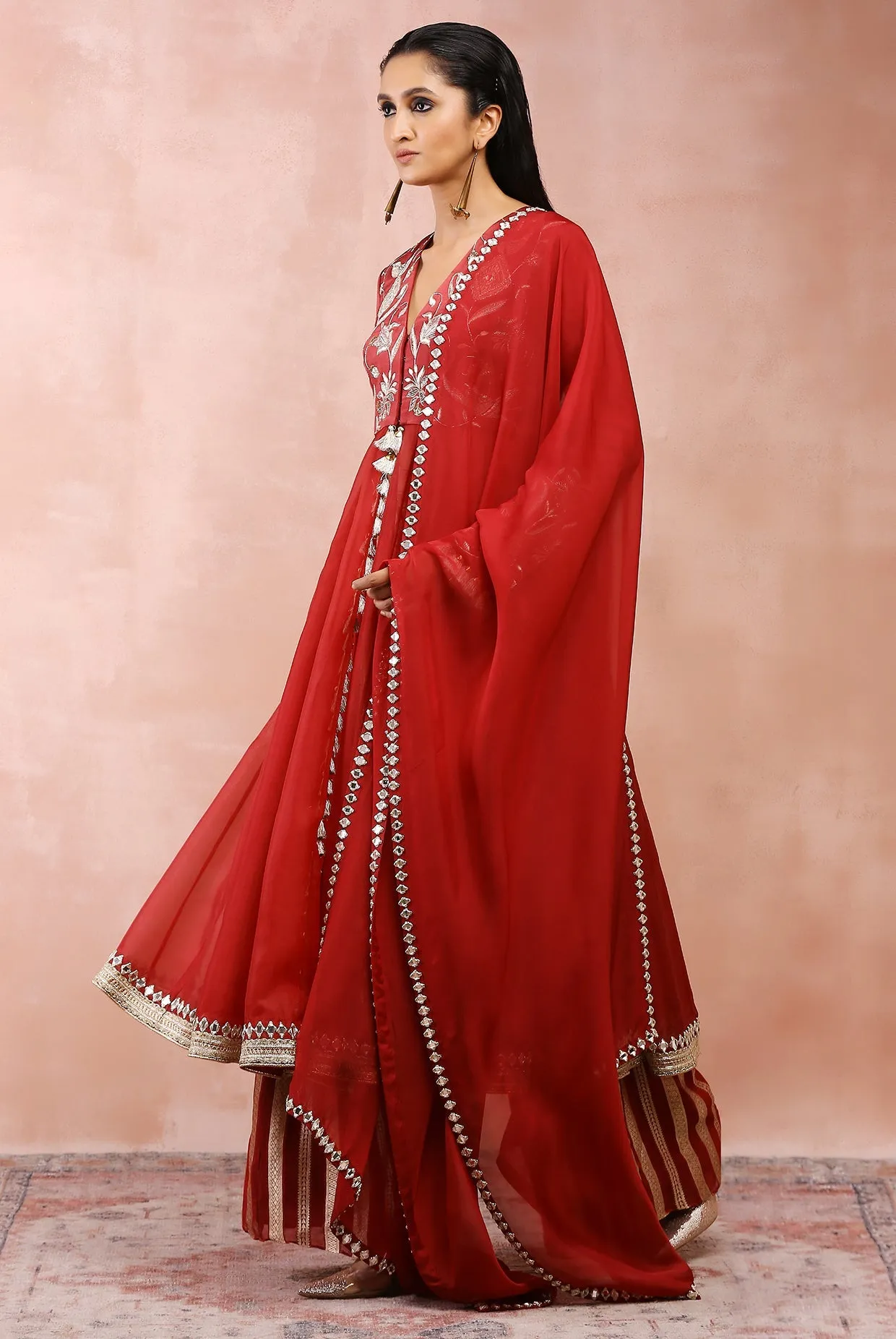 MAROON EMBROIDERED ANARKALI WITH PALAZZO AND DUPATTA - Ready To Ship