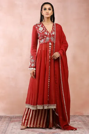 MAROON EMBROIDERED ANARKALI WITH PALAZZO AND DUPATTA - Ready To Ship