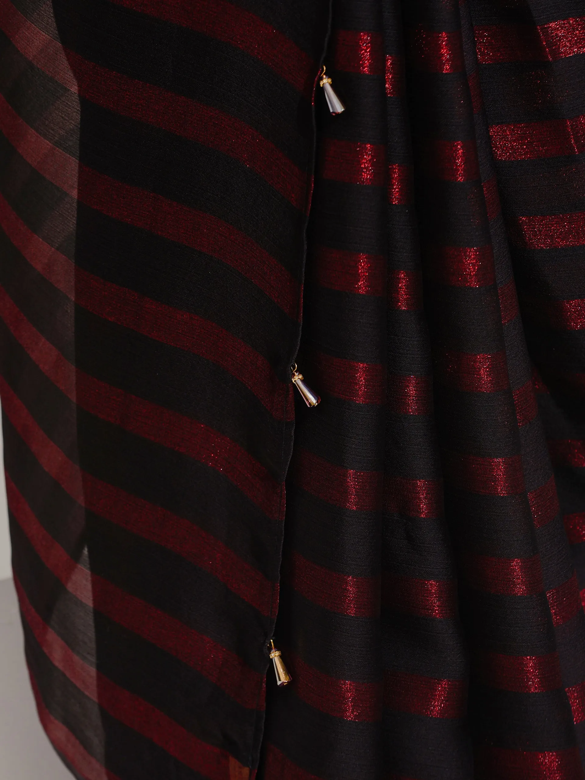 Maroon Peekaboo Shimmer and Stripe Chiffon Saree with Plain Blouse