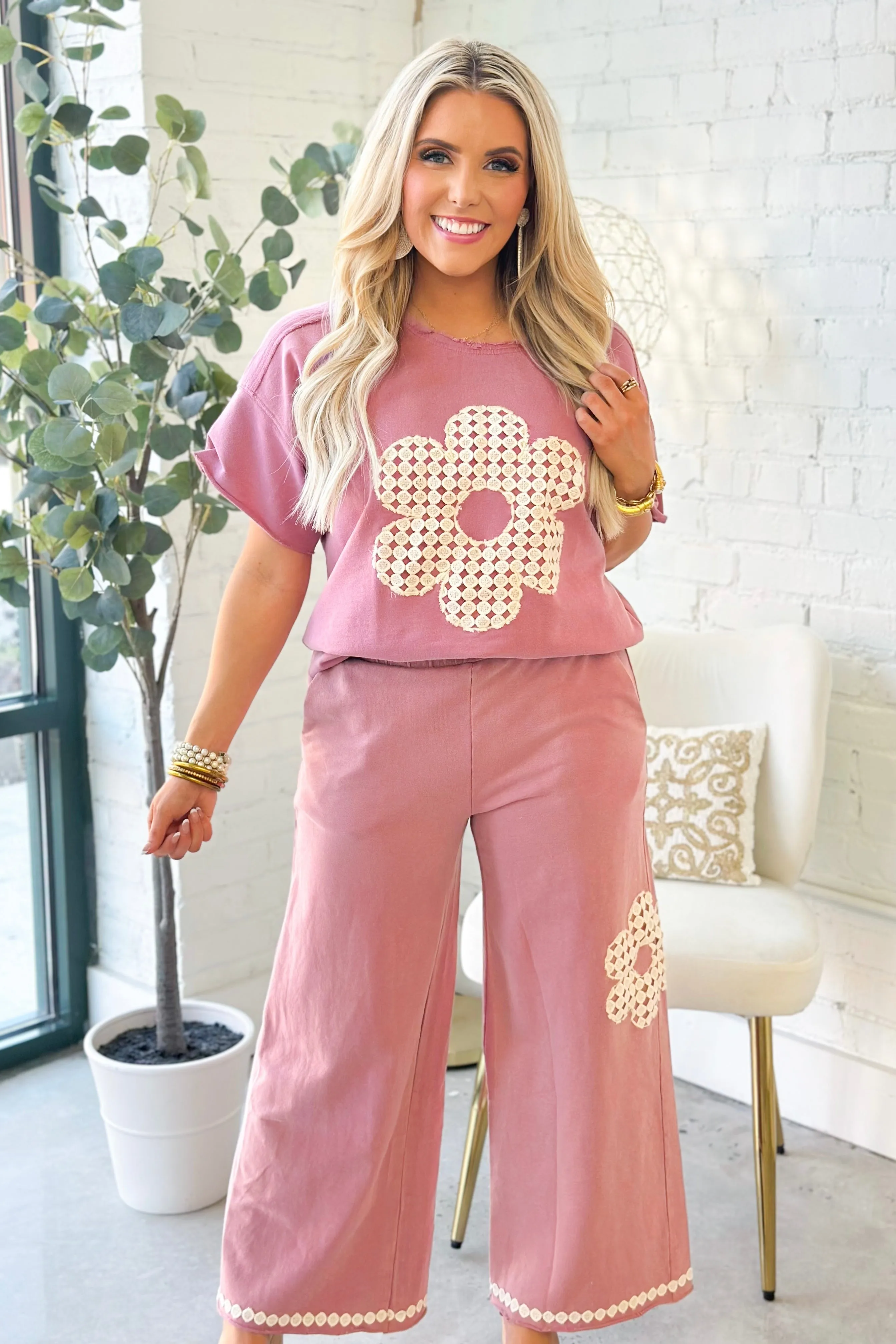 Mauve Crochet Flower Detail Top