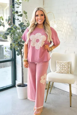 Mauve Crochet Flower Detail Top