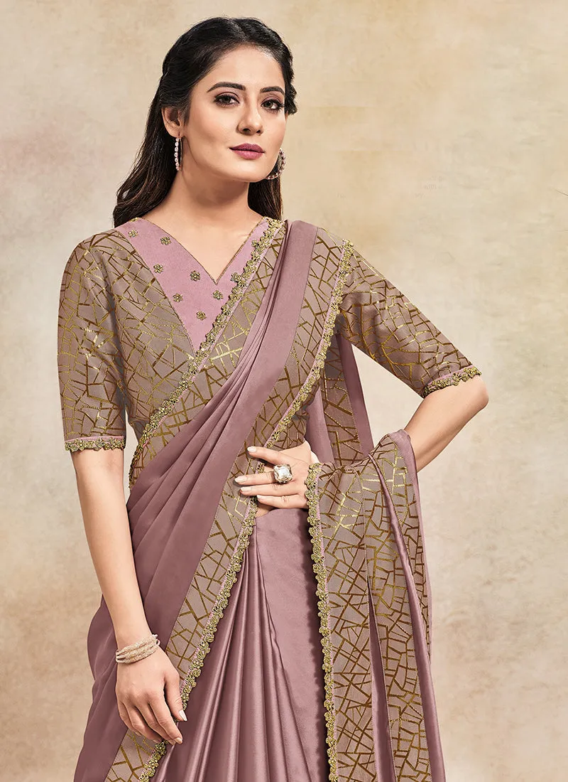Mauve Purple Embroidered Wedding Saree