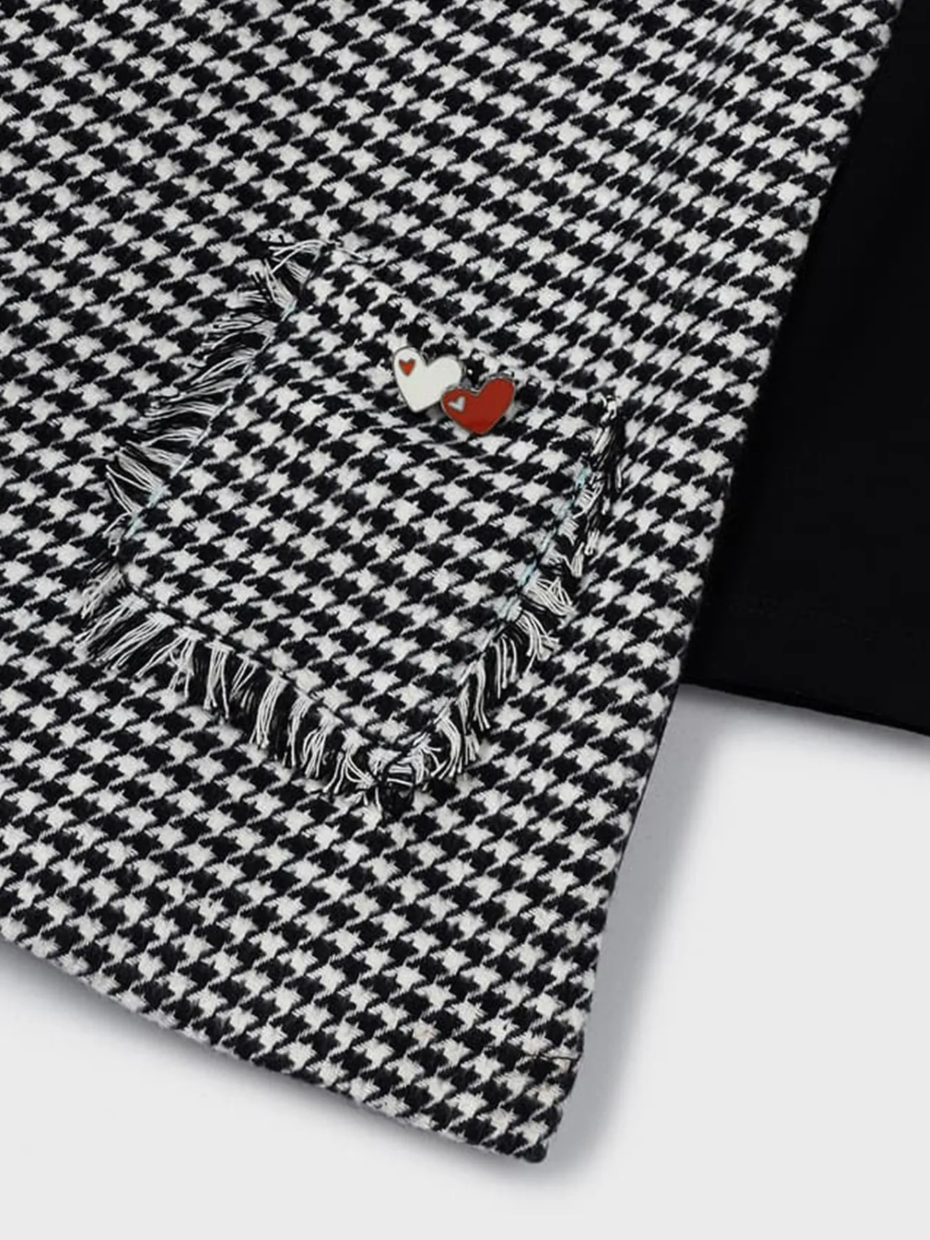 Mayoral Junior Girl Black & White Dogtooth Long Sleeve Dress