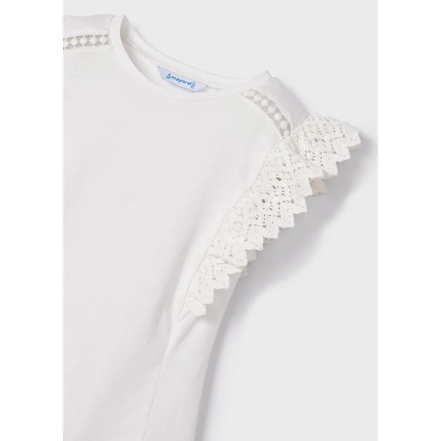 Mayoral White Ruffled Cotton Short Sleeve Top