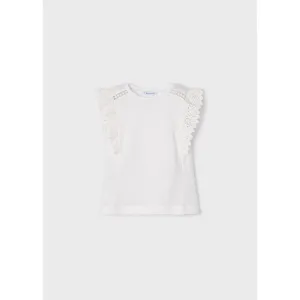 Mayoral White Ruffled Cotton Short Sleeve Top