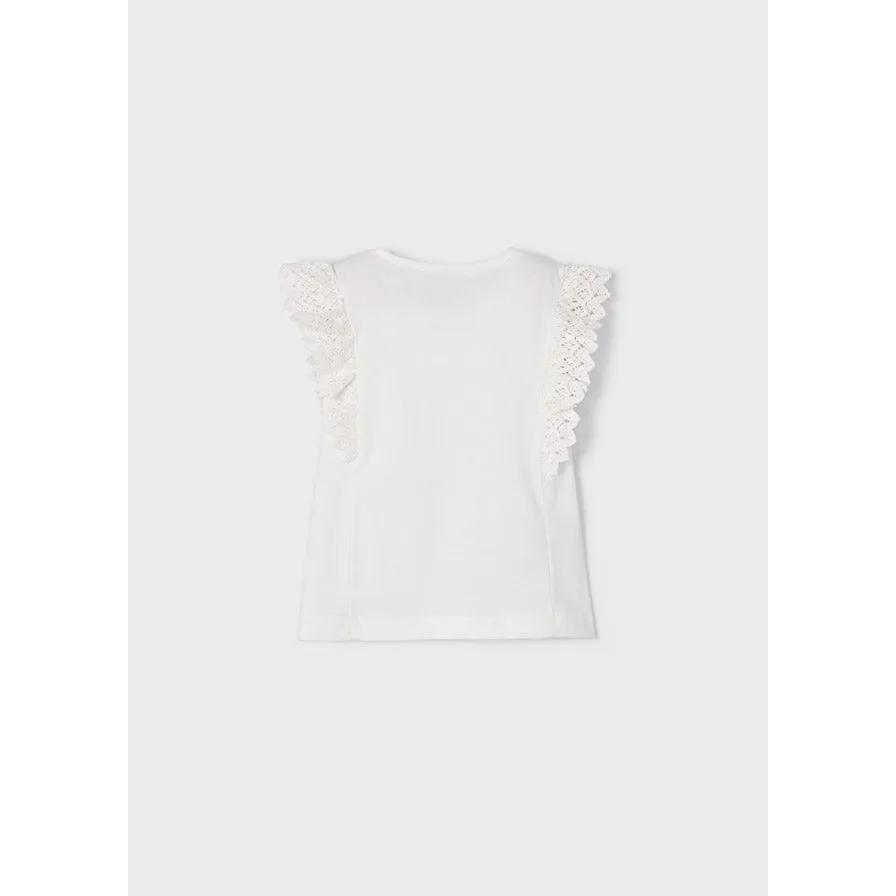 Mayoral White Ruffled Cotton Short Sleeve Top