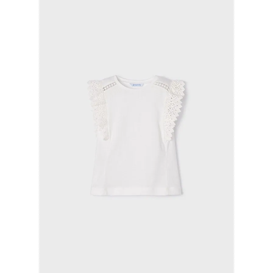 Mayoral White Ruffled Cotton Short Sleeve Top