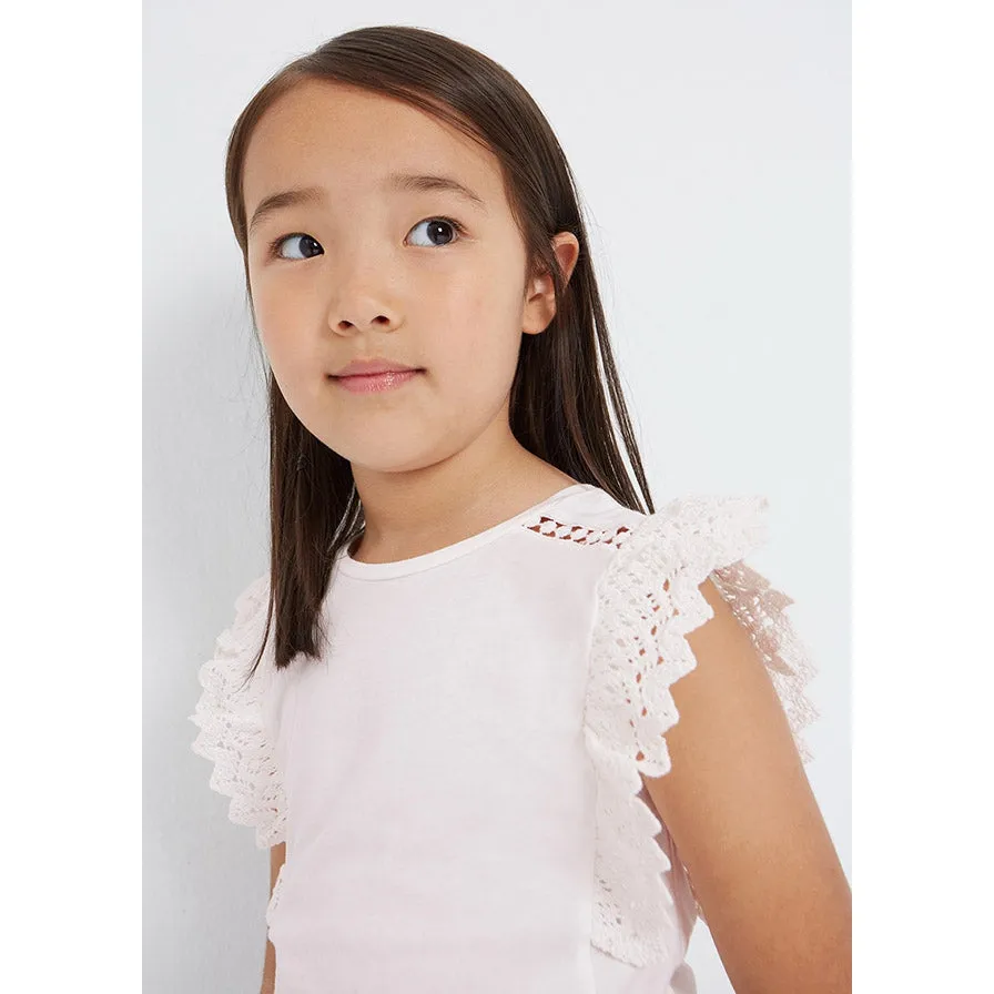 Mayoral White Ruffled Cotton Short Sleeve Top