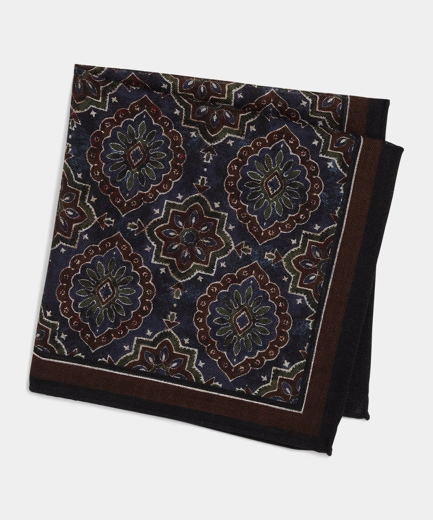 Medallion Wool Pocket Square in Navy