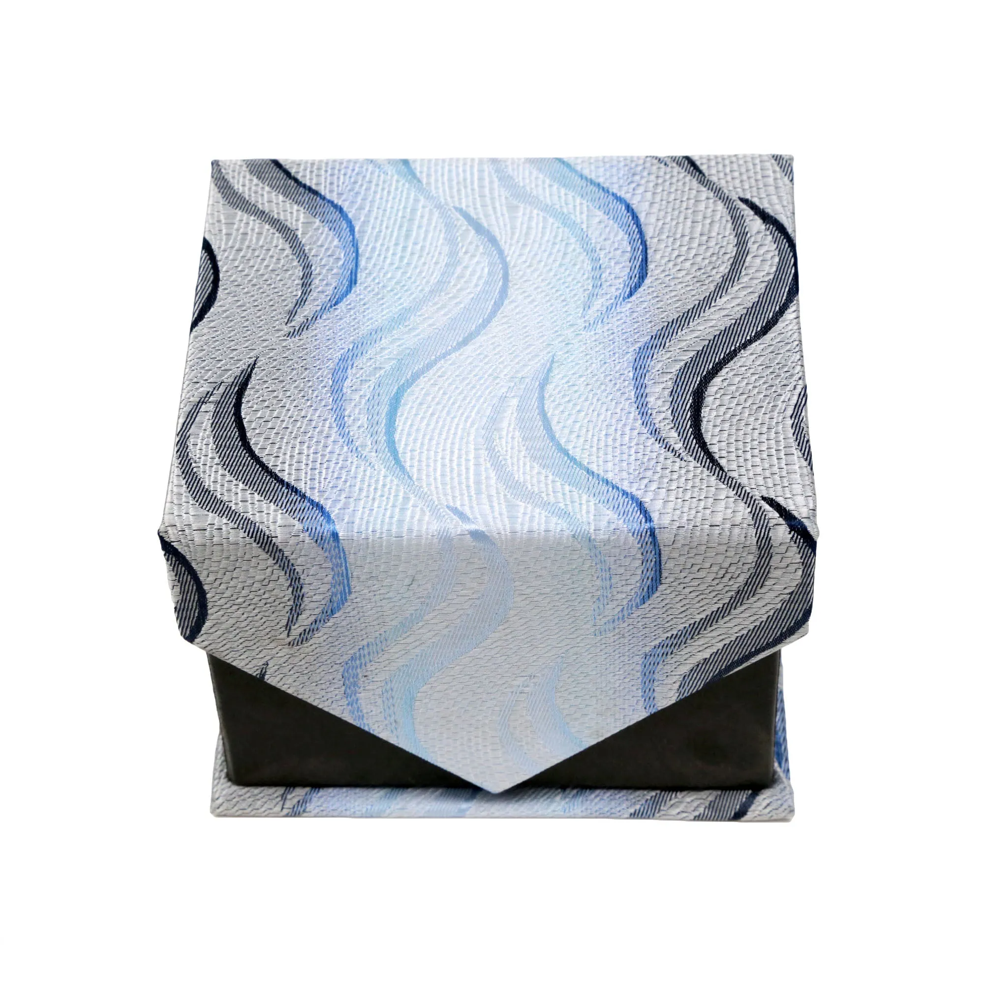 Men's Blue-Grey Wavy Pattern Design 4-pc Necktie Box Set