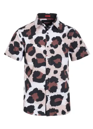 Men's Casual Button Down  Short-Sleeve Brown Shirt