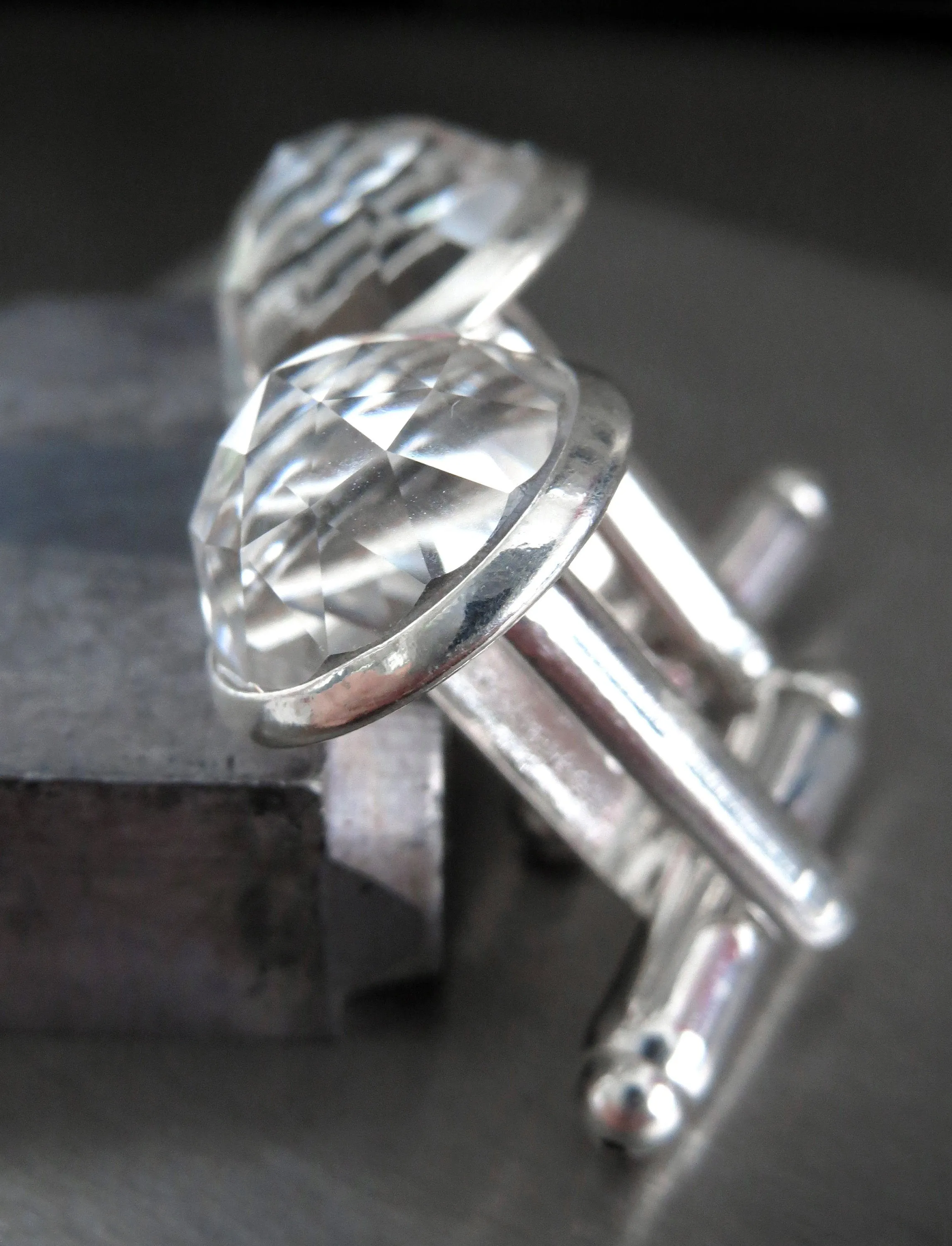 Mens Formal Silver Cufflinks with Clear Crystal