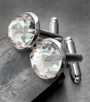 Mens Formal Silver Cufflinks with Clear Crystal