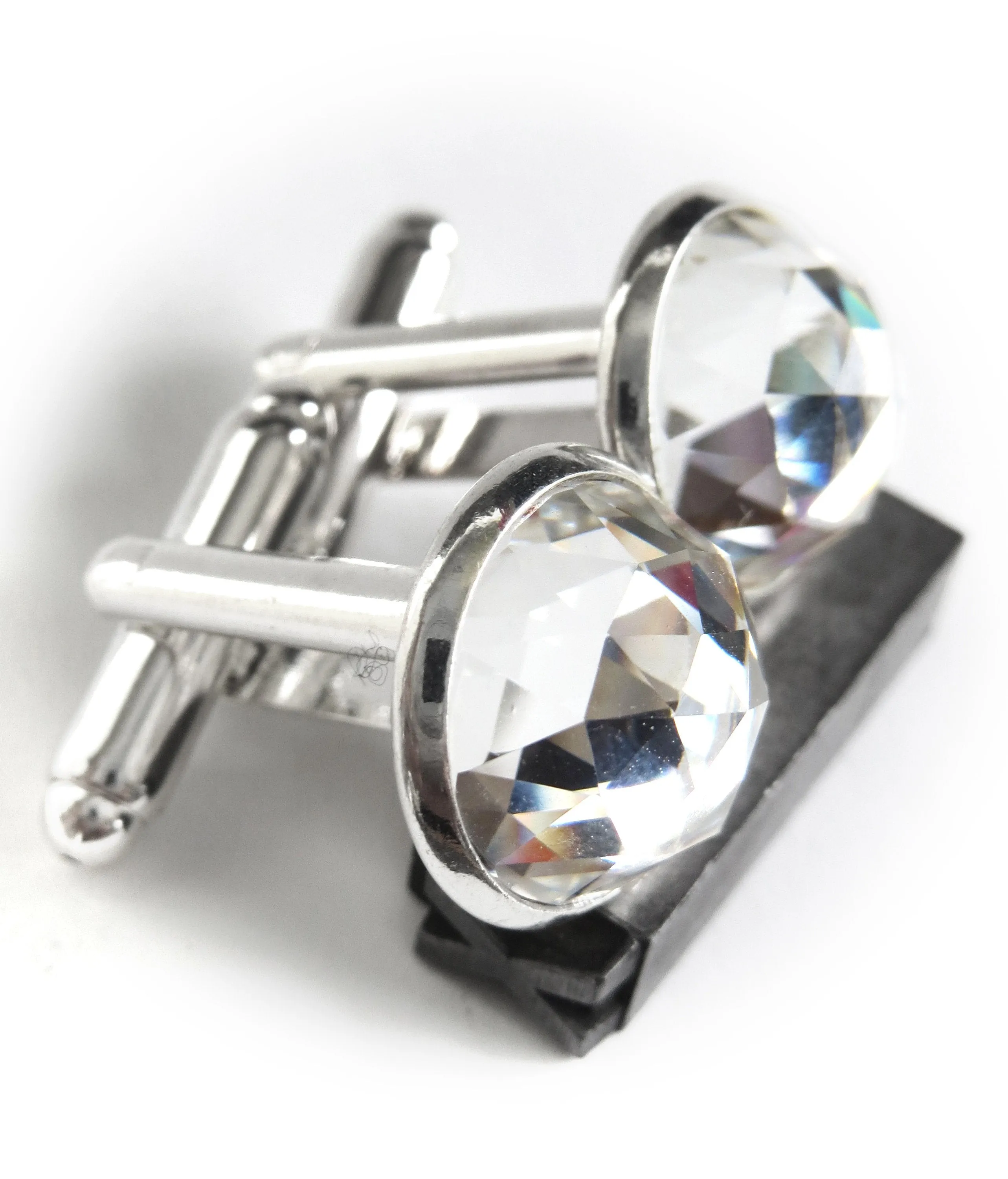 Mens Formal Silver Cufflinks with Clear Crystal