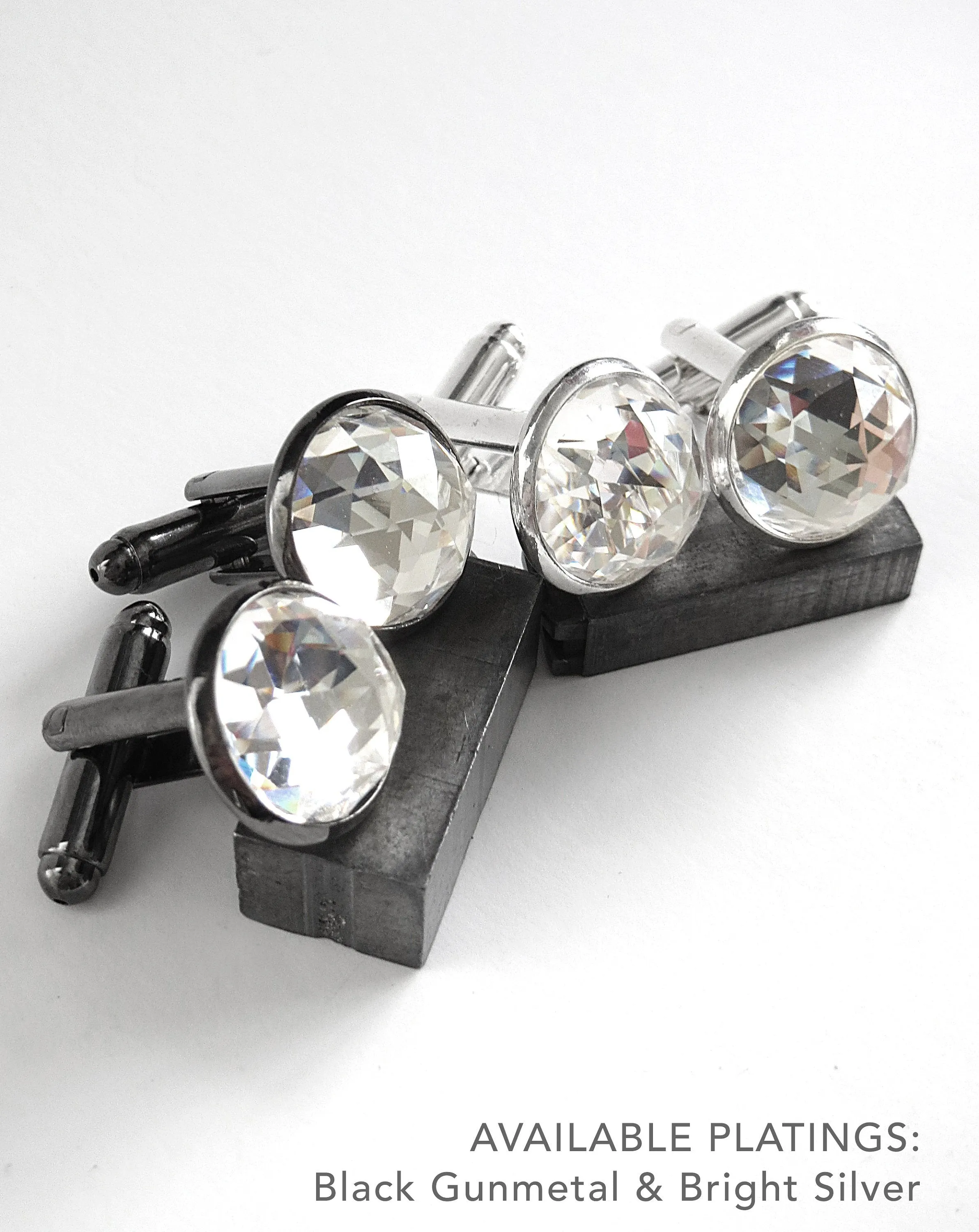 Mens Formal Silver Cufflinks with Clear Crystal