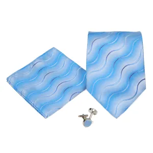 Men's Light Blue Wavy Pattern Design 4-pc Necktie Box Set