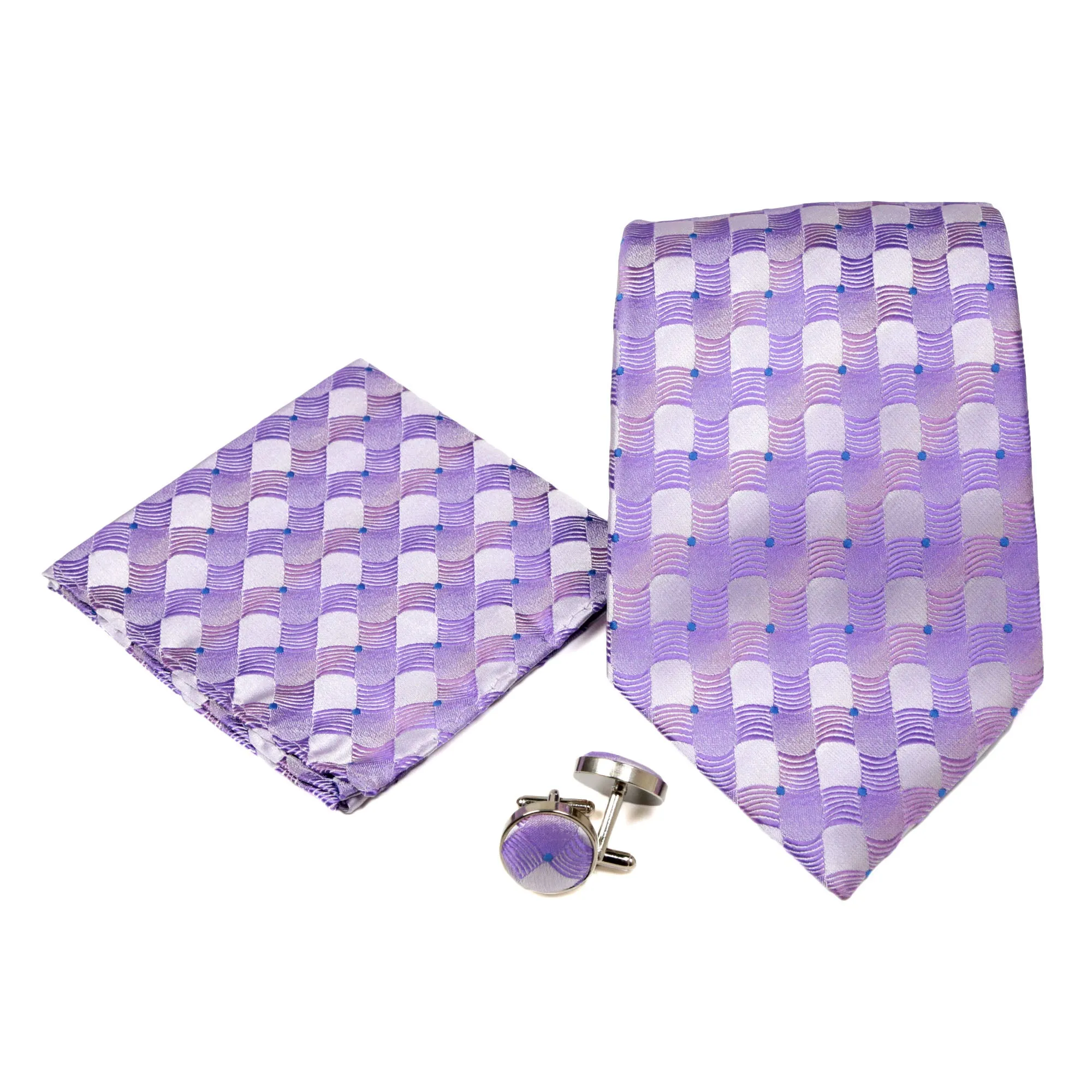 Men's Purple Square Geometric Pattern Design 4-pc Necktie Box Set