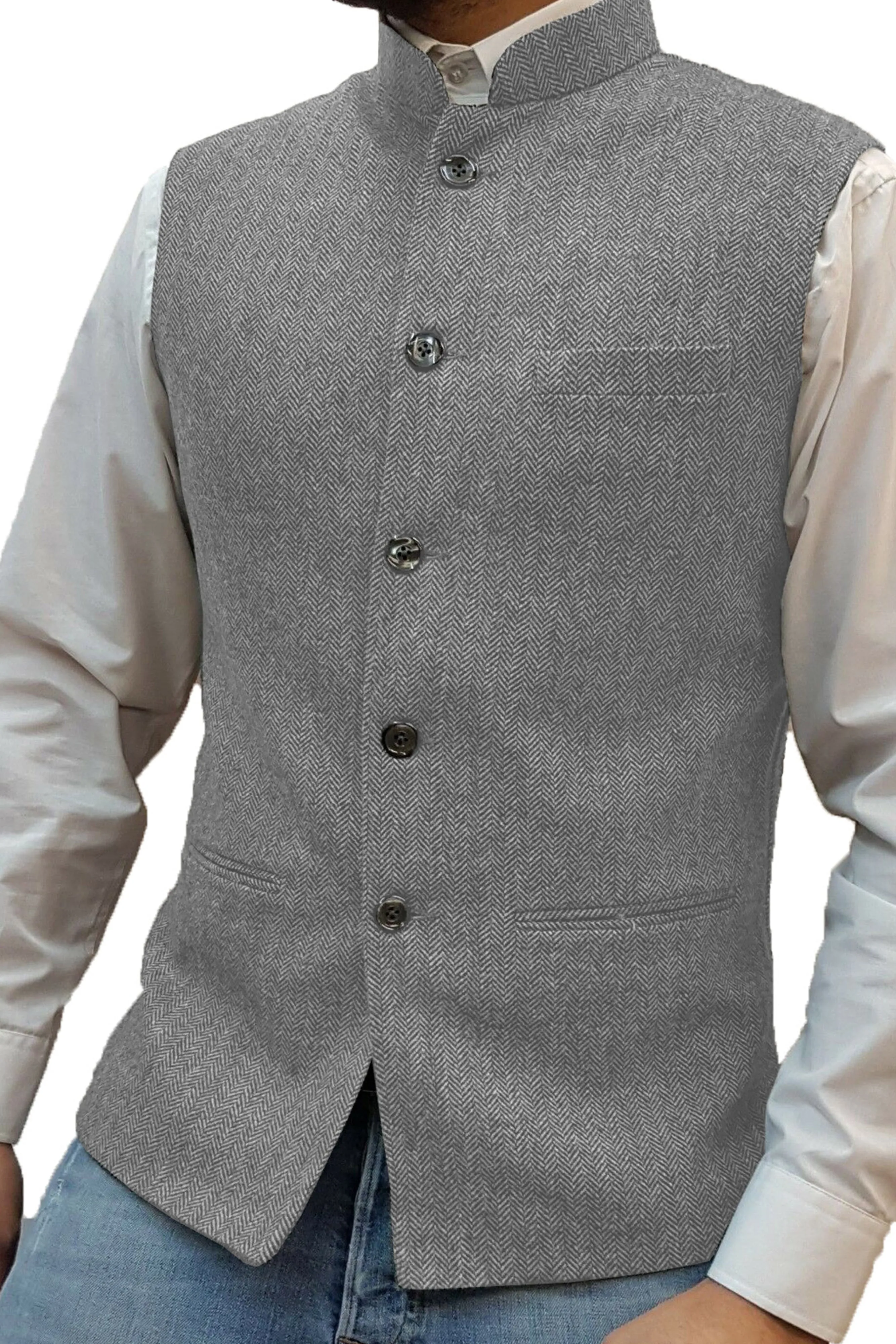 Men's Suit Vest Standing Collar Herringbone Vest