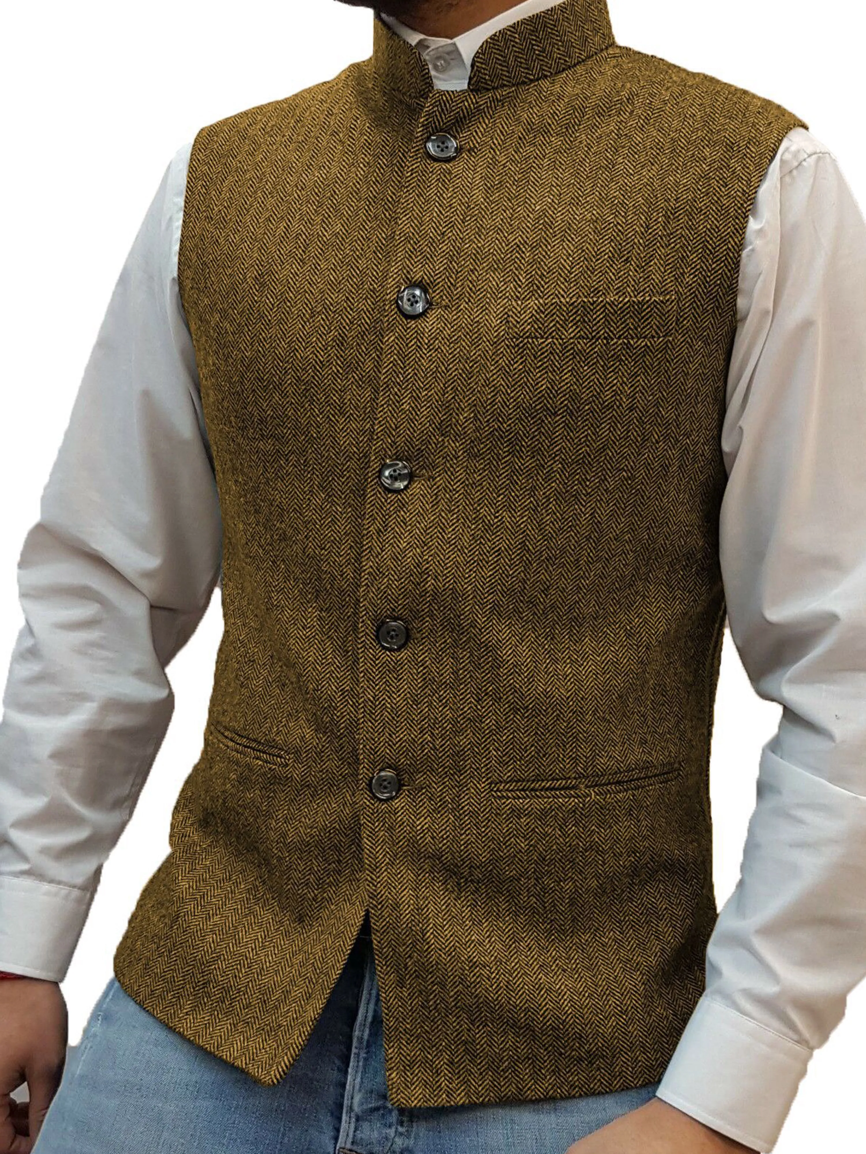 Men's Suit Vest Standing Collar Herringbone Vest