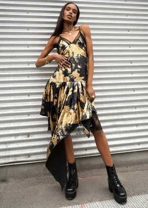 Metallic Draped Midi Dress
