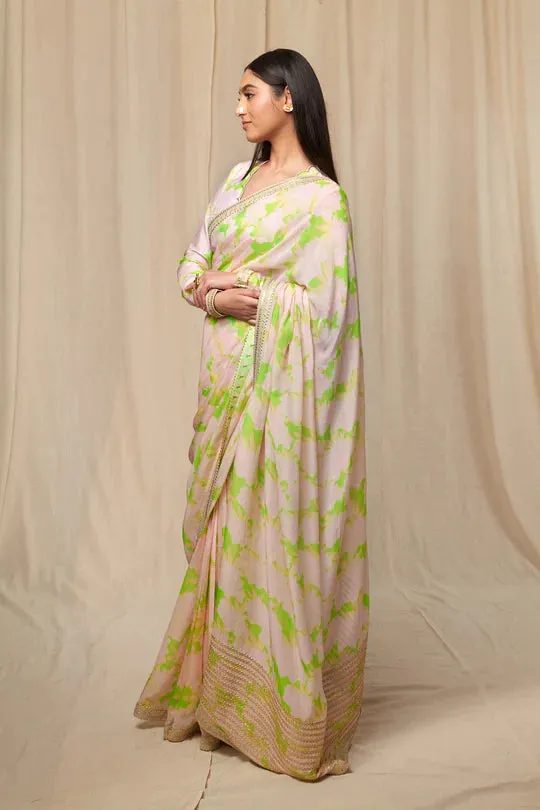 Mint Candy Swirl Organza Saree