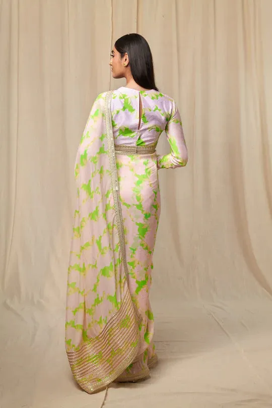 Mint Candy Swirl Organza Saree