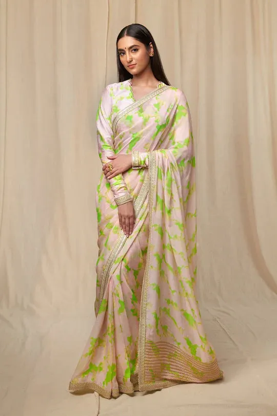 Mint Candy Swirl Organza Saree