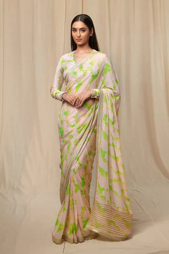 Mint Candy Swirl Organza Saree