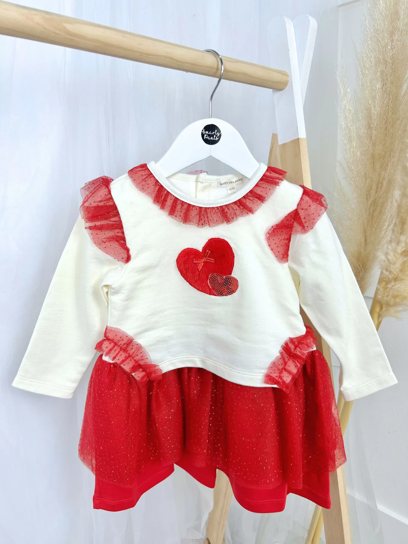 Mintini Toddler Girl Red & Ivory Dress