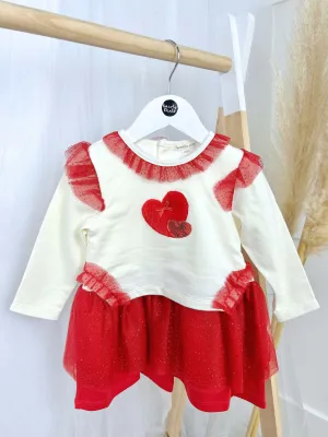 Mintini Toddler Girl Red & Ivory Dress