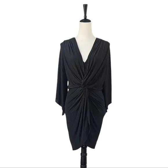 Misa Los Angeles Teget Mini Dress Bell Sleeve Black Draped Cocktail Small NWT