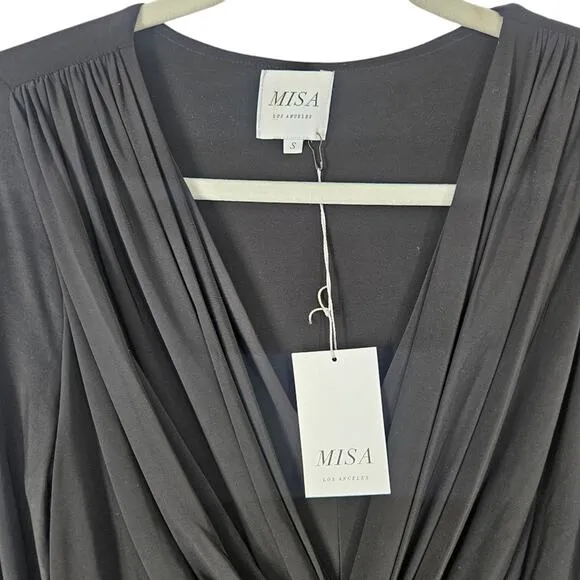Misa Los Angeles Teget Mini Dress Bell Sleeve Black Draped Cocktail Small NWT