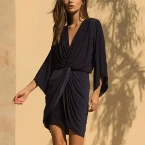 Misa Los Angeles Teget Mini Dress Bell Sleeve Black Draped Cocktail Small NWT
