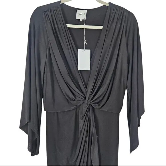 Misa Los Angeles Teget Mini Dress Bell Sleeve Black Draped Cocktail Small NWT